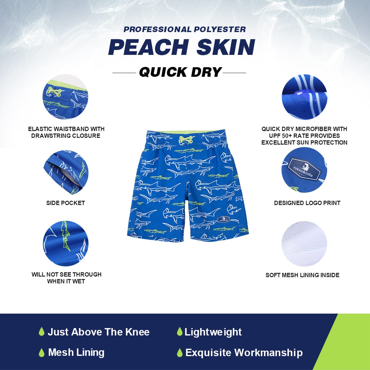 Boys' Quick Dry Mesh Lined Swim Trunks Swimwear Rokka & Rolla
