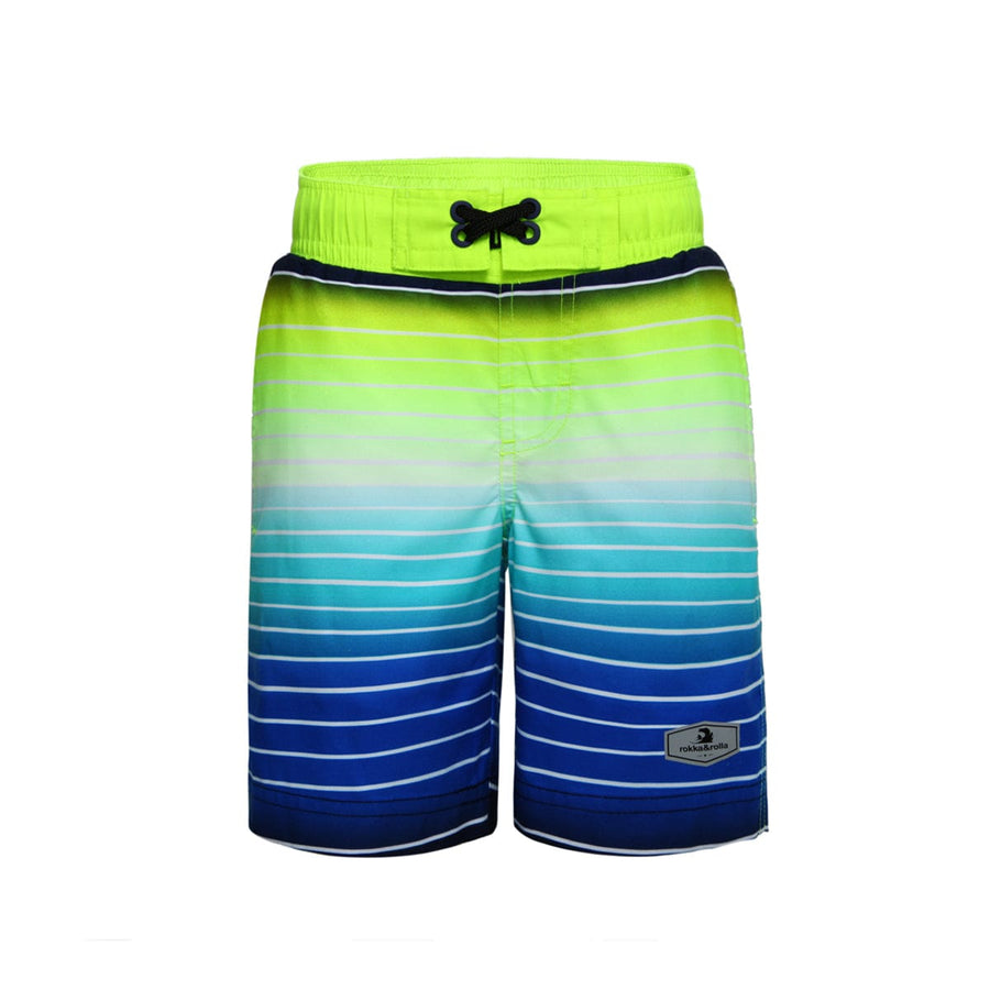 Boys' Quick Dry Mesh Lined Swim Trunks Swimwear S (6-7) / Stripe Neon Rokka & Rolla
