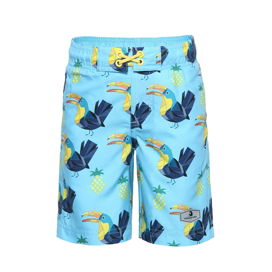 Boys' Quick Dry Mesh Lined Swim Trunks Swimwear XS (4-5) / Geometric Bird Rokka & Rolla
