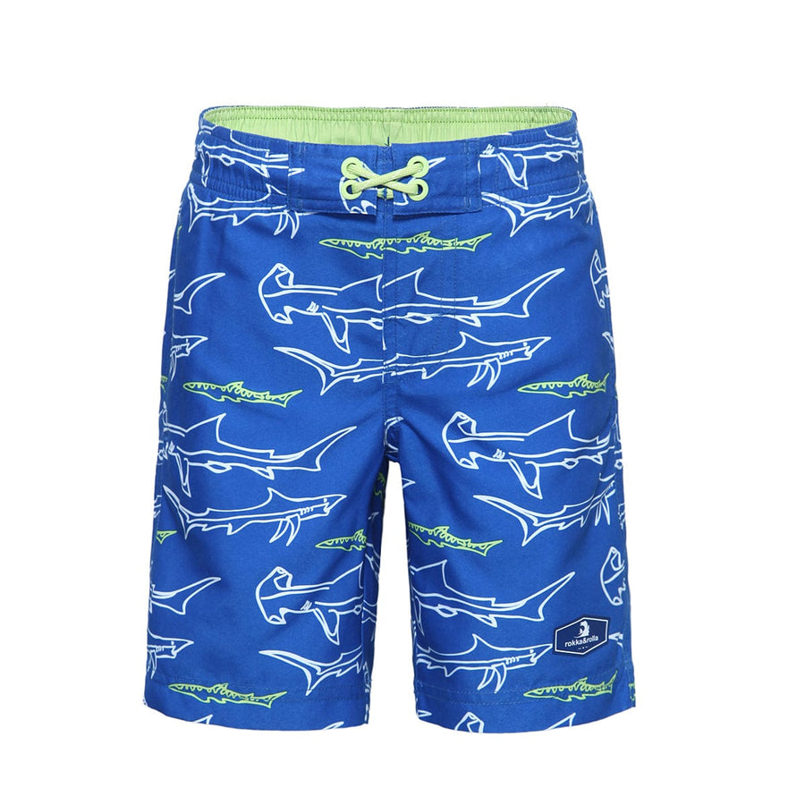 Boys' Quick Dry Mesh Lined Swim Trunks Swimwear XS (4-5) / Shark Printed Rokka & Rolla