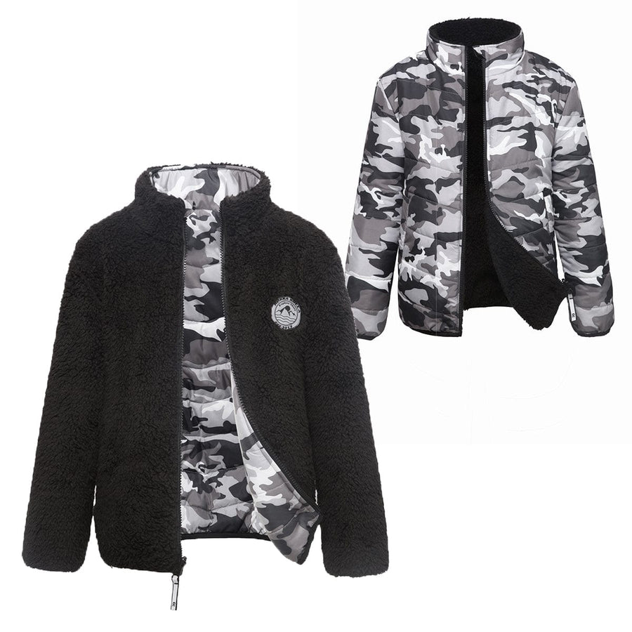 Boys' Reversible Sherpa Fleece Puffer Jacket XS (4-5) / Black/Grey Camo Rokka & Rolla