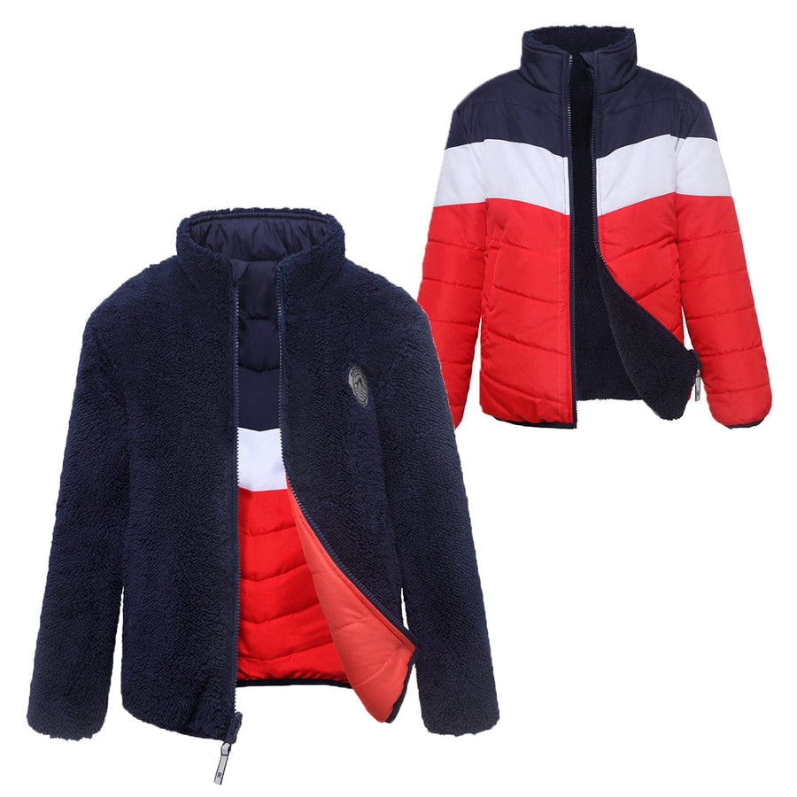 Boys' Reversible Sherpa Fleece Puffer Jacket XS (4-5) / Night Sky/Red Colorblock Rokka & Rolla