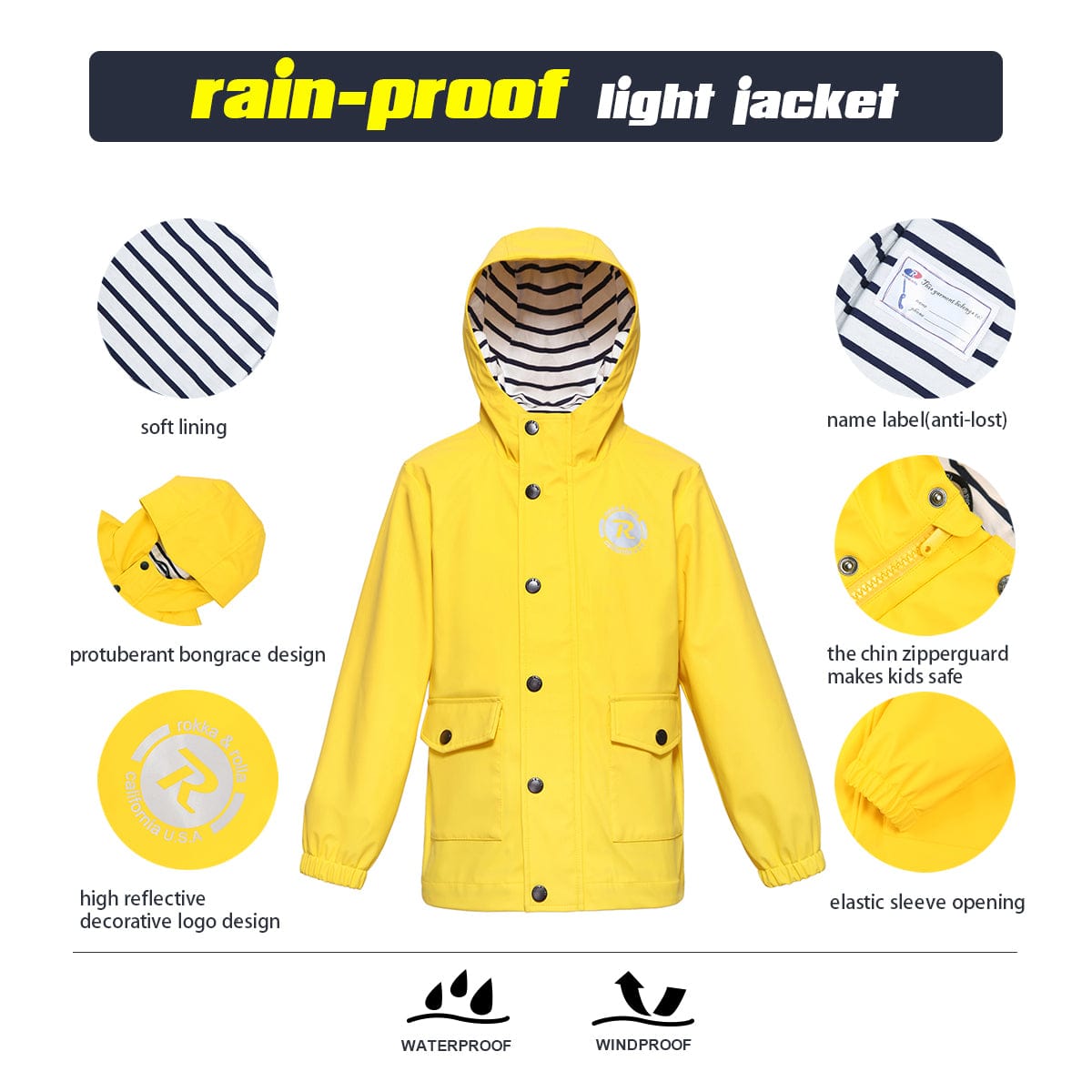 Boys' Waterproof Rubber Slicker Rain Jacket Rain Suits Rokka & Rolla