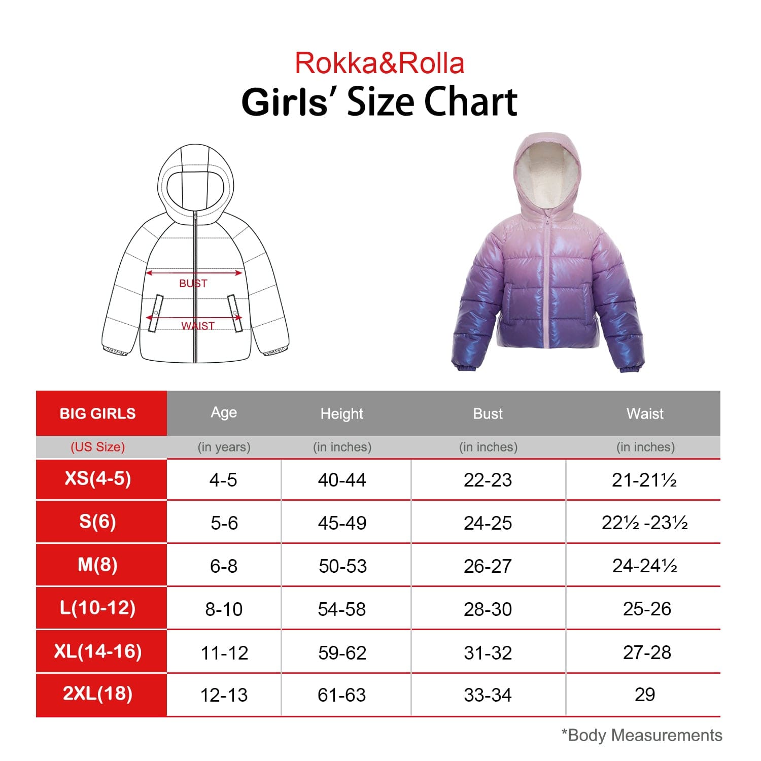 Girls' Heavyweight Puffer Jacket Sherpa Lined Bubble Coat Coats & Jackets Rokka & Rolla