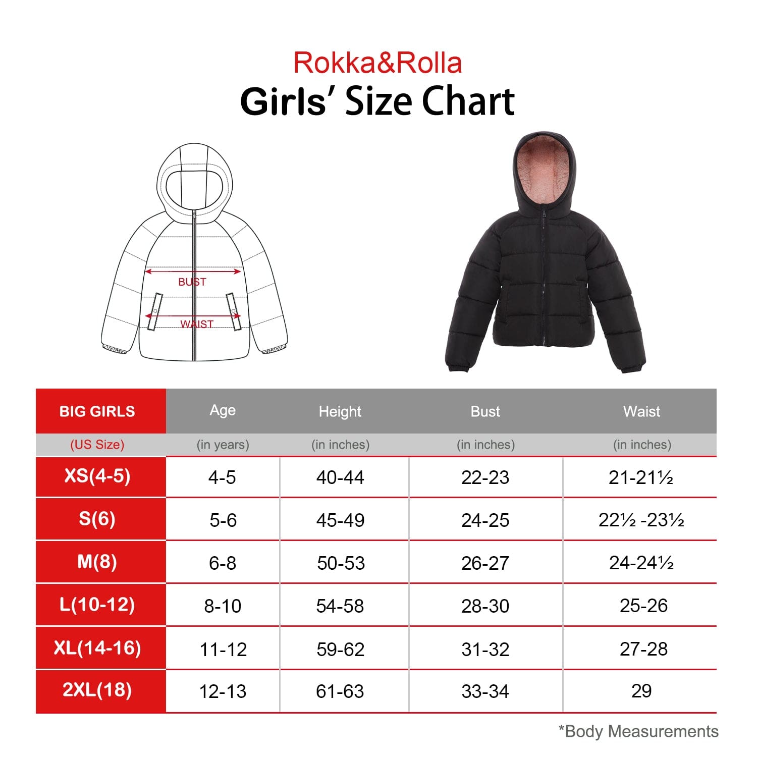 Girls' Heavyweight Puffer Jacket Sherpa Lined Bubble Coat Coats & Jackets Rokka & Rolla
