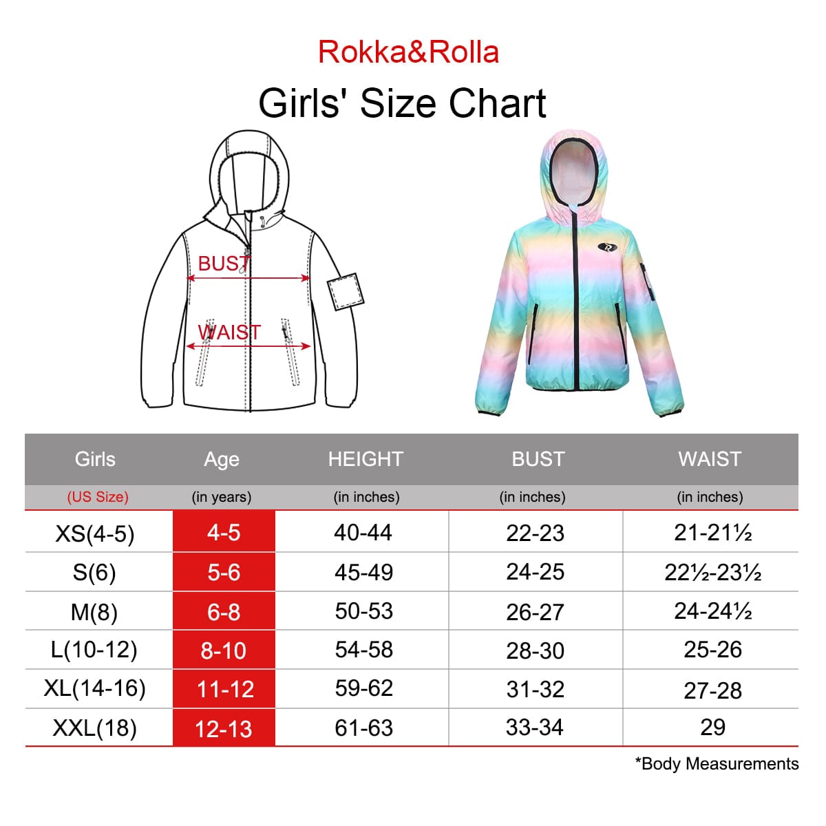 Girls' Lightweight Hooded Windbreaker Coats & Jackets Rokka & Rolla
