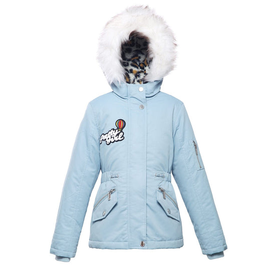 Girls' Parka Jacket with Faux Fur Hood XS (4-5) / Blue Fog Rokka & Rolla