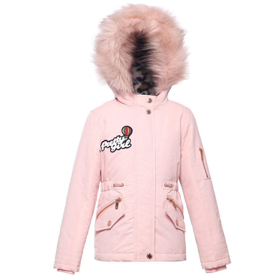 Girls' Parka Jacket with Faux Fur Hood XS (4-5) / Daylily Pink Rokka & Rolla