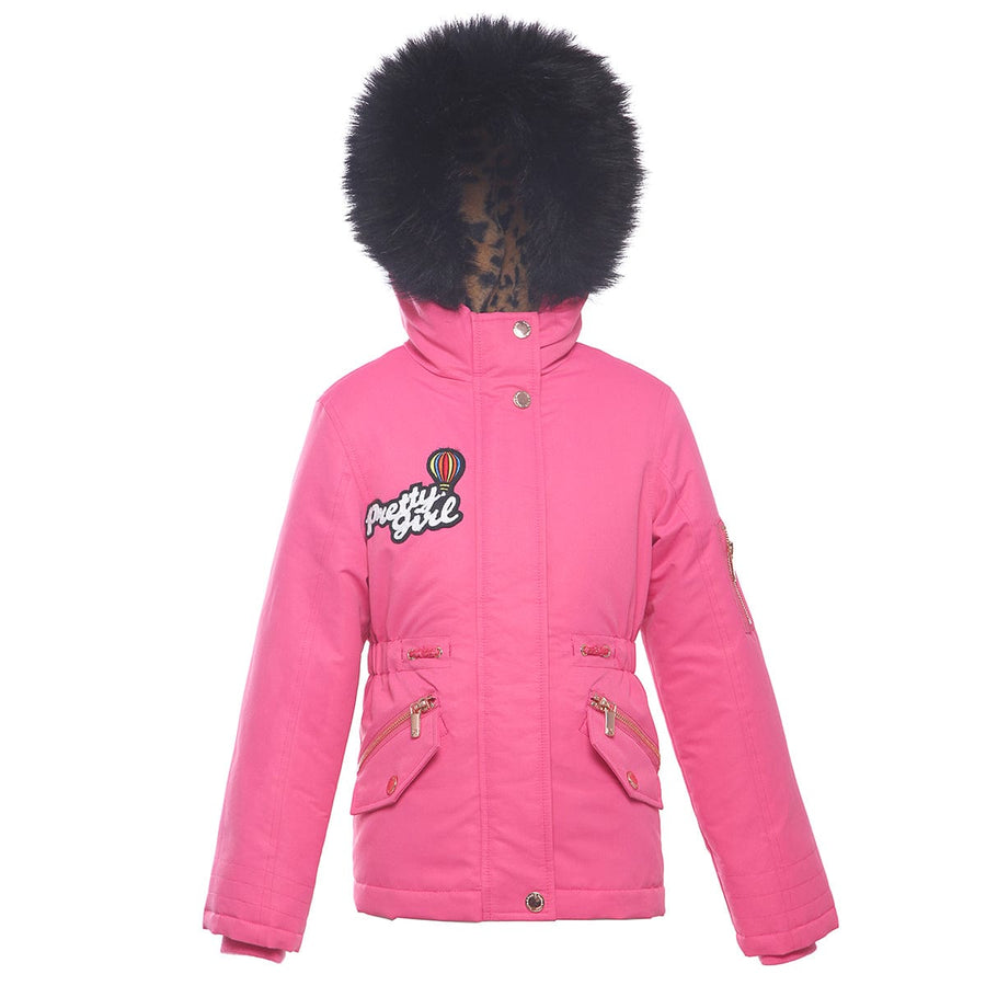 Girls' Parka Jacket with Faux Fur Hood XS (4-5) / Hot Pink Rokka & Rolla