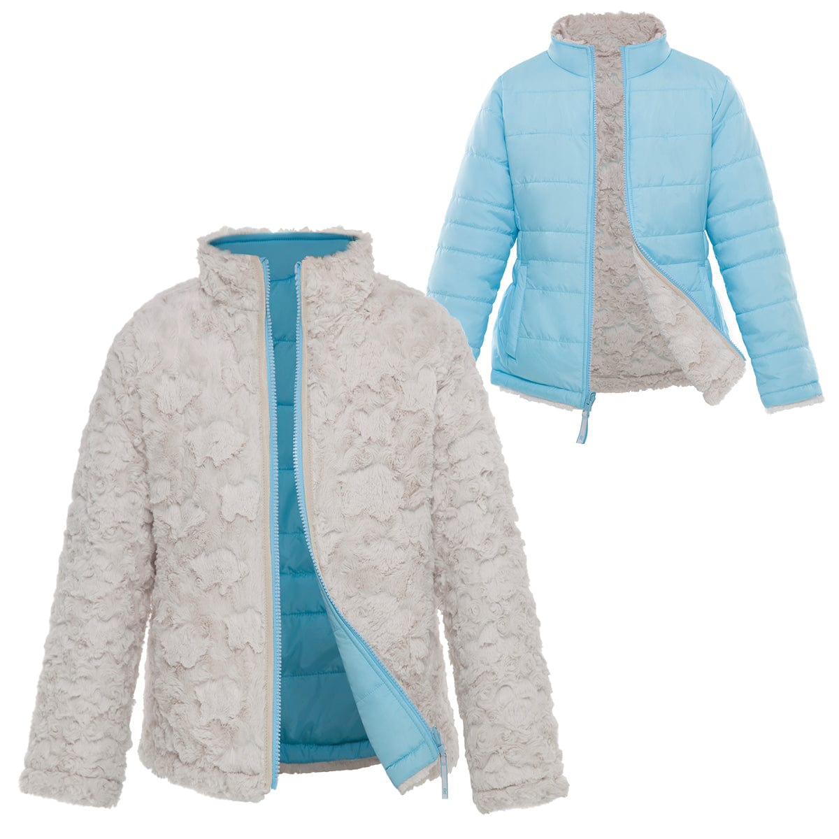 Girls' Reversible Sherpa Fleece Puffer Jacket Coats & Jackets Rokka & Rolla