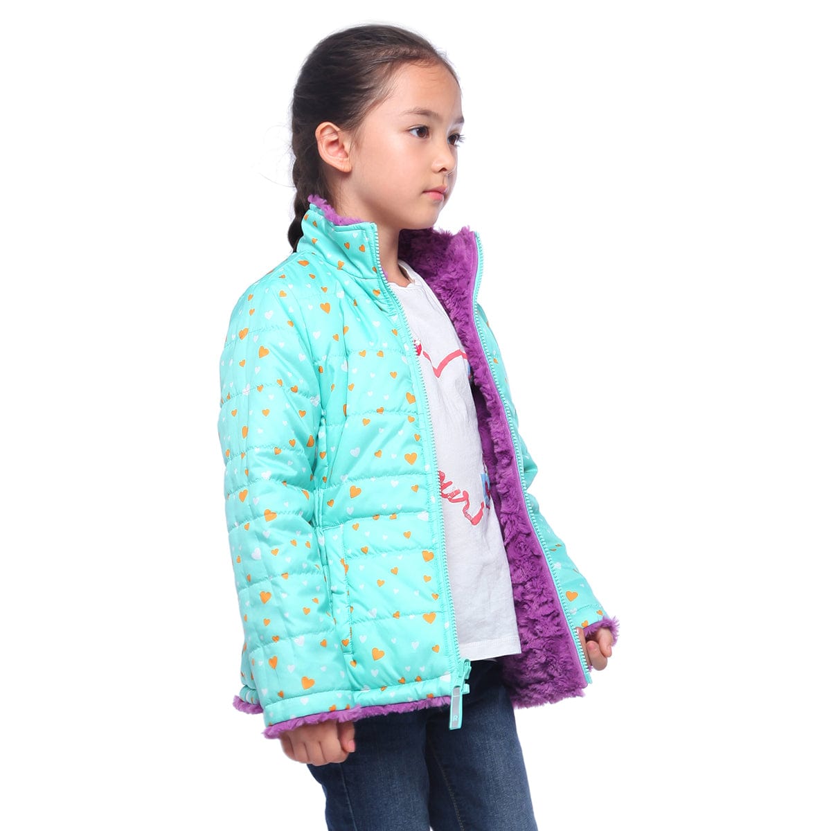 Girls' Reversible Sherpa Fleece Puffer Jacket Rokka & Rolla