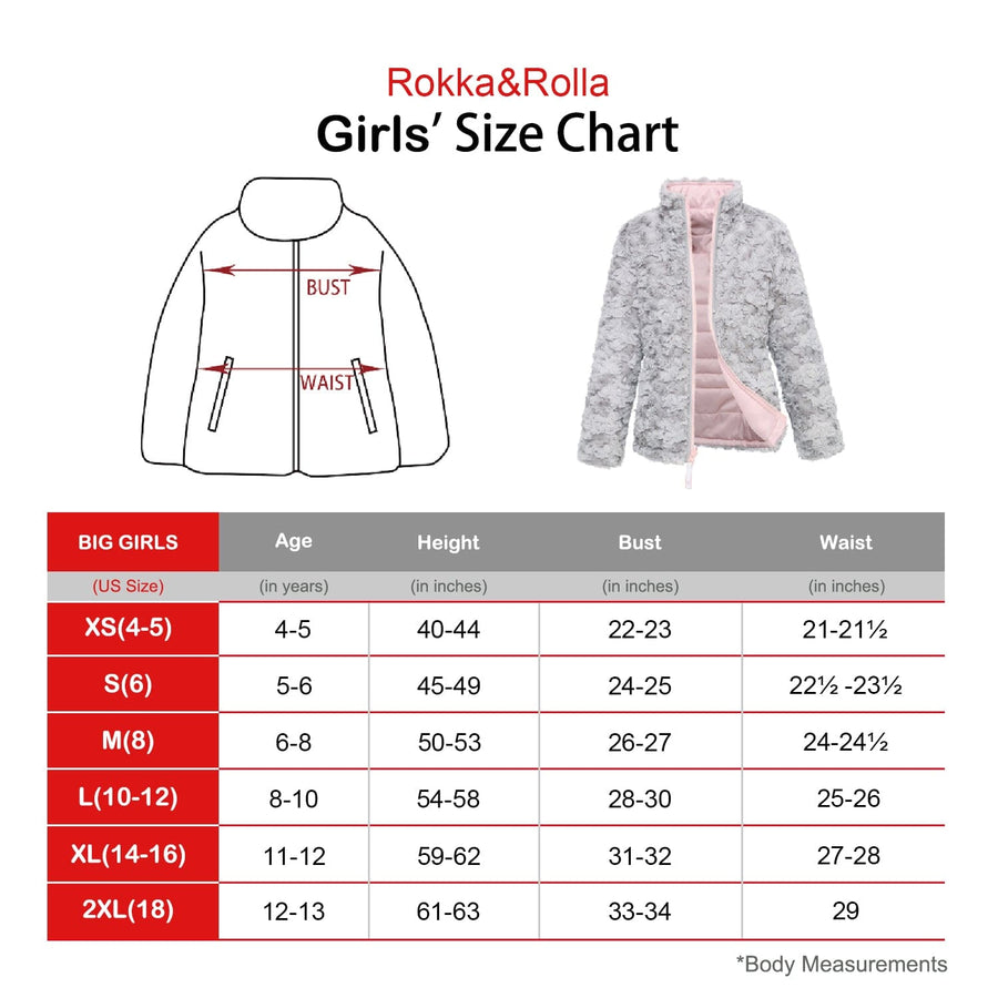 Girls' Reversible Sherpa Fleece Puffer Jacket Rokka & Rolla