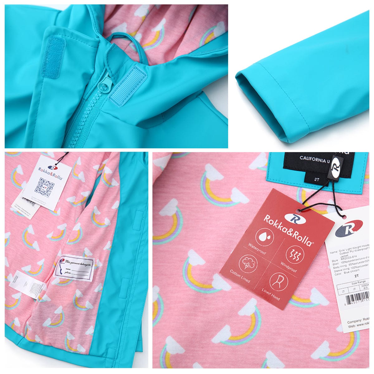 Girls' Waterproof Rubber Slicker Rain Jacket Rain Suits Rokka & Rolla