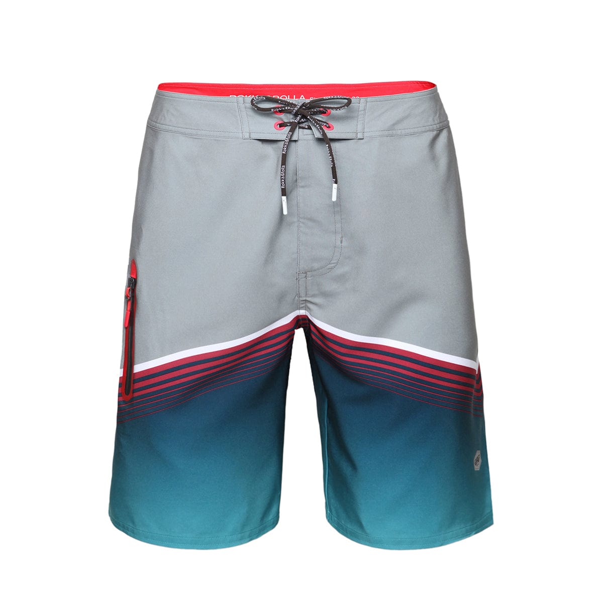 Men's 4-Way Stretch Beach Shorts S / Gray & Aqua Stripe Rokka & Rolla