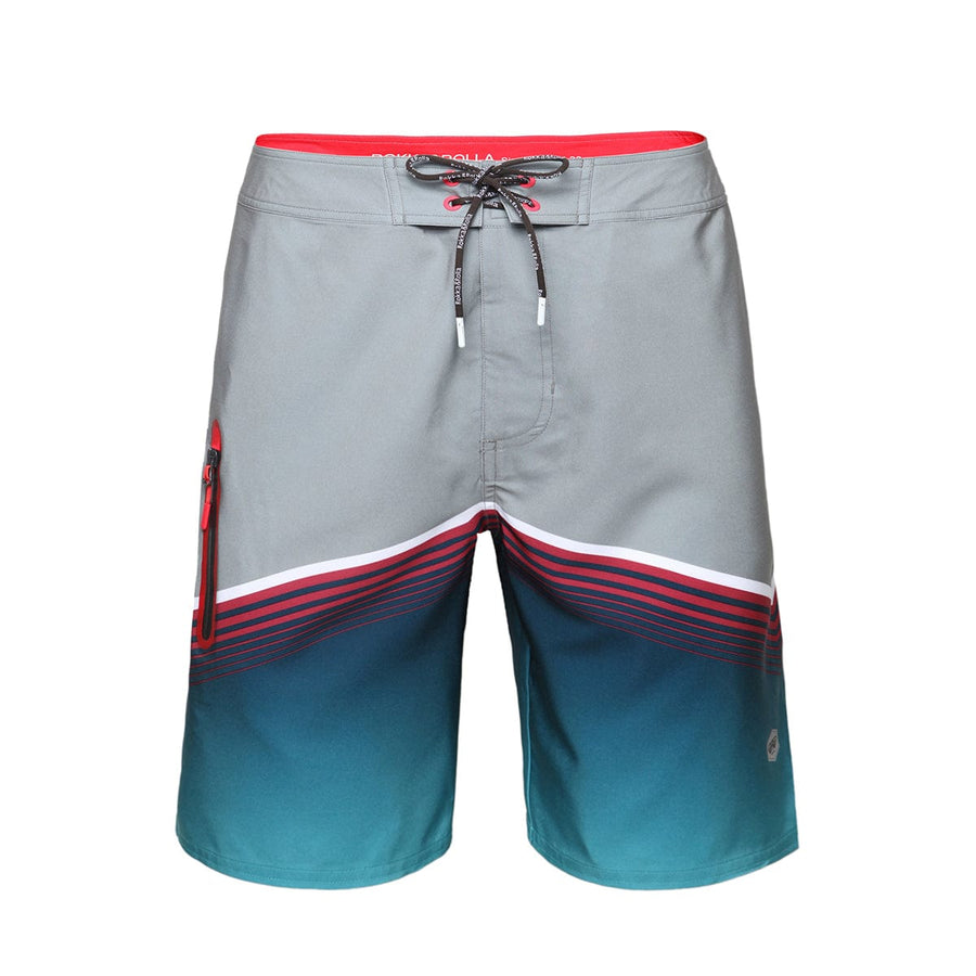 Men's 4-Way Stretch Beach Shorts S / Gray & Aqua Stripe Rokka & Rolla