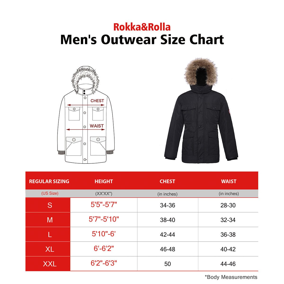 Men's Parka Jacket with Faux Fur Hood Rokka & Rolla