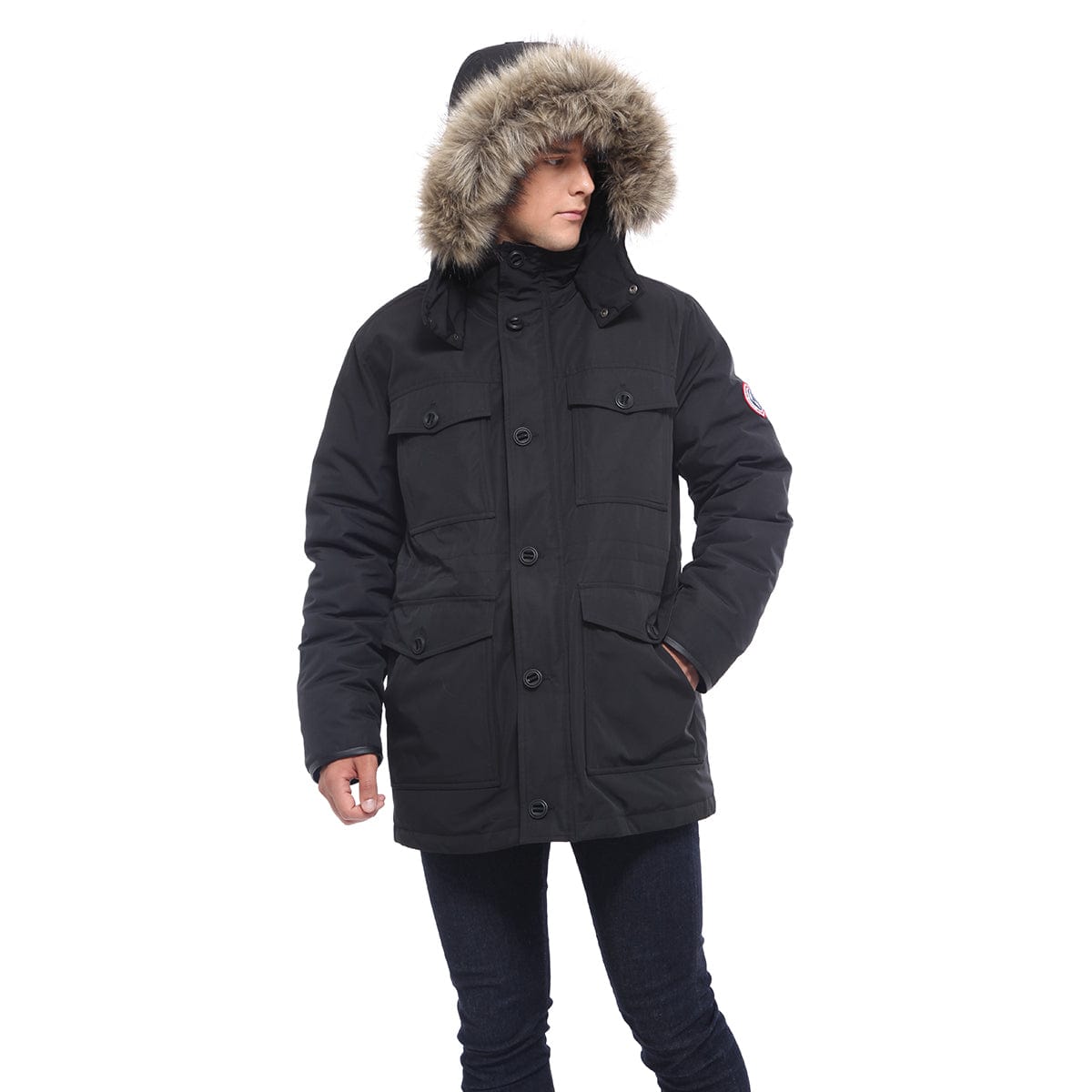 Men's Parka Jacket with Faux Fur Hood Rokka & Rolla