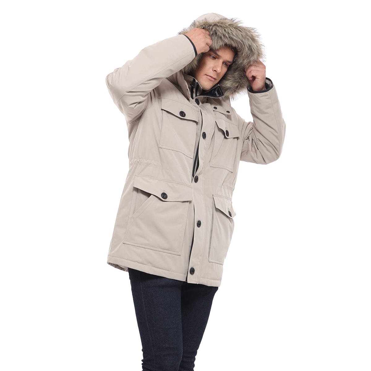 Men's Parka Jacket with Faux Fur Hood Rokka & Rolla
