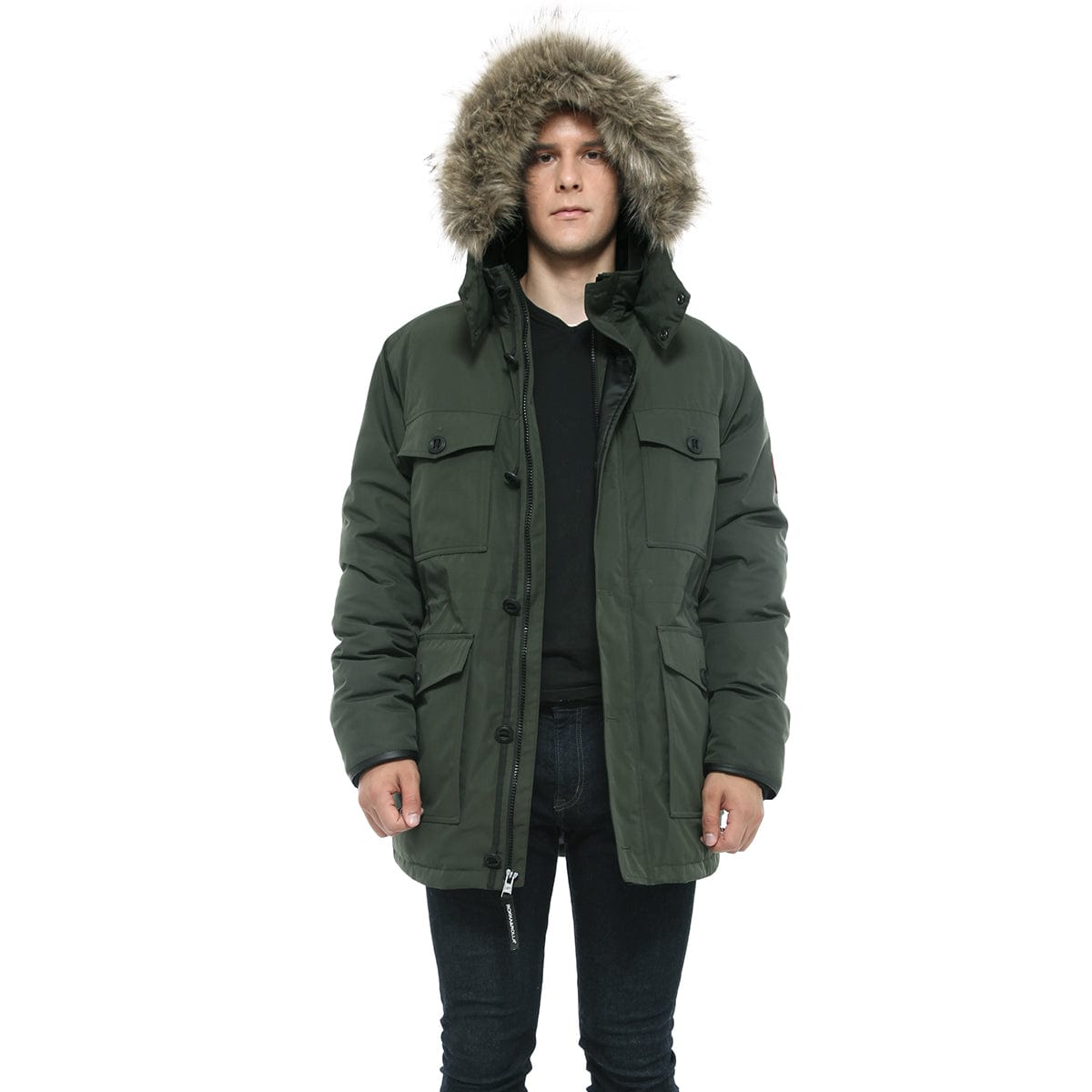 Men's Parka Jacket with Faux Fur Hood Rokka & Rolla