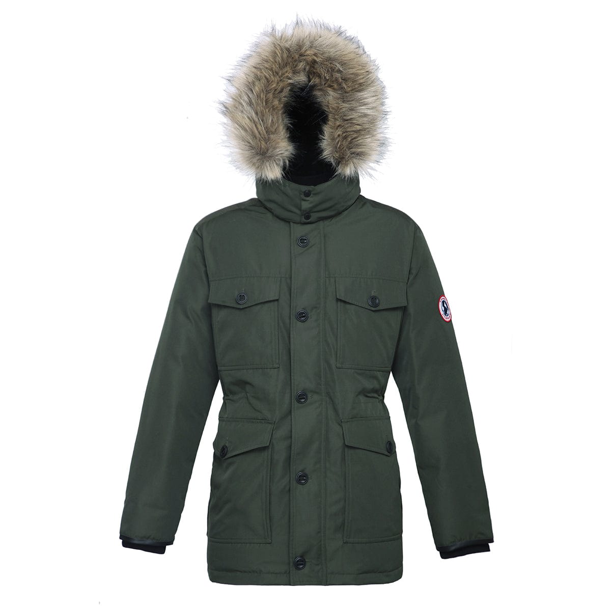Men's Parka Jacket with Faux Fur Hood S / Army Green Rokka & Rolla