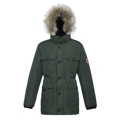 Men's Parka Jacket with Faux Fur Hood S / Army Green Rokka & Rolla