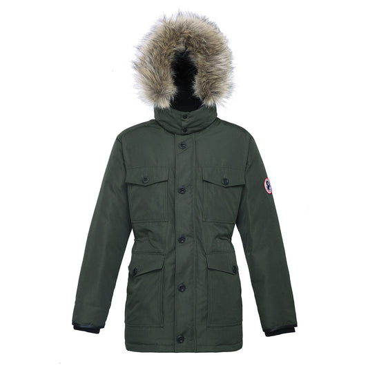 Men's Parka Jacket with Faux Fur Hood S / Army Green Rokka & Rolla