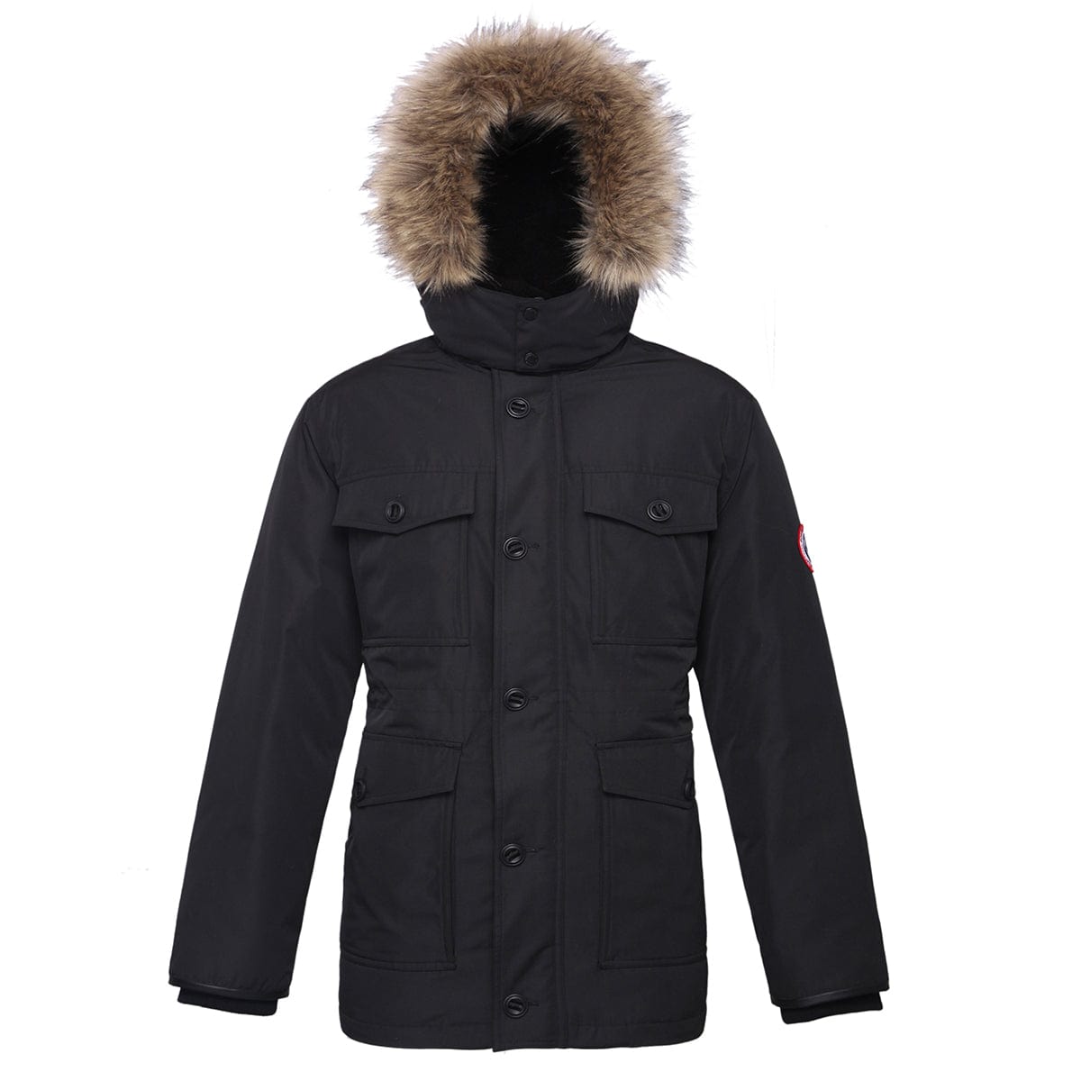 Men's Parka Jacket with Faux Fur Hood S / Very Black Rokka & Rolla