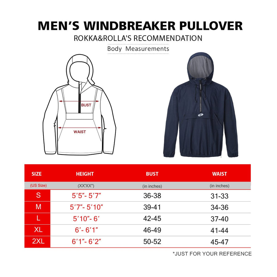 Men's Pullover Anorak Rain Jacket Windbreaker Rokka & Rolla