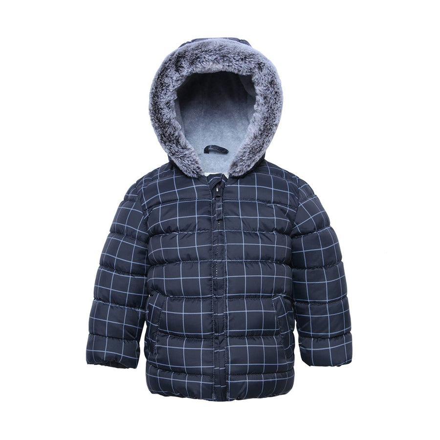 Toddler Boys' Fleece Hooded Puffer Jacket Baby & Toddler Outerwear 6-9M / Dark Gray Stone/White Check Rokka & Rolla