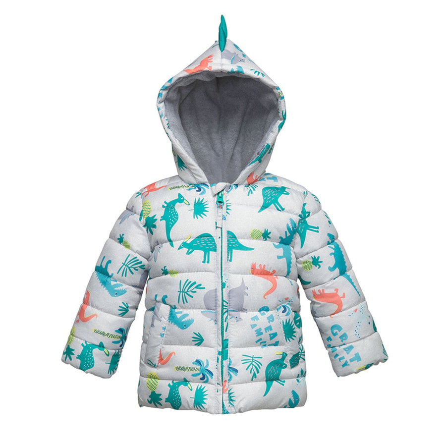 Toddler Boys' Fleece Hooded Puffer Jacket Baby & Toddler Outerwear 6-9M / Gray Dino Rokka & Rolla