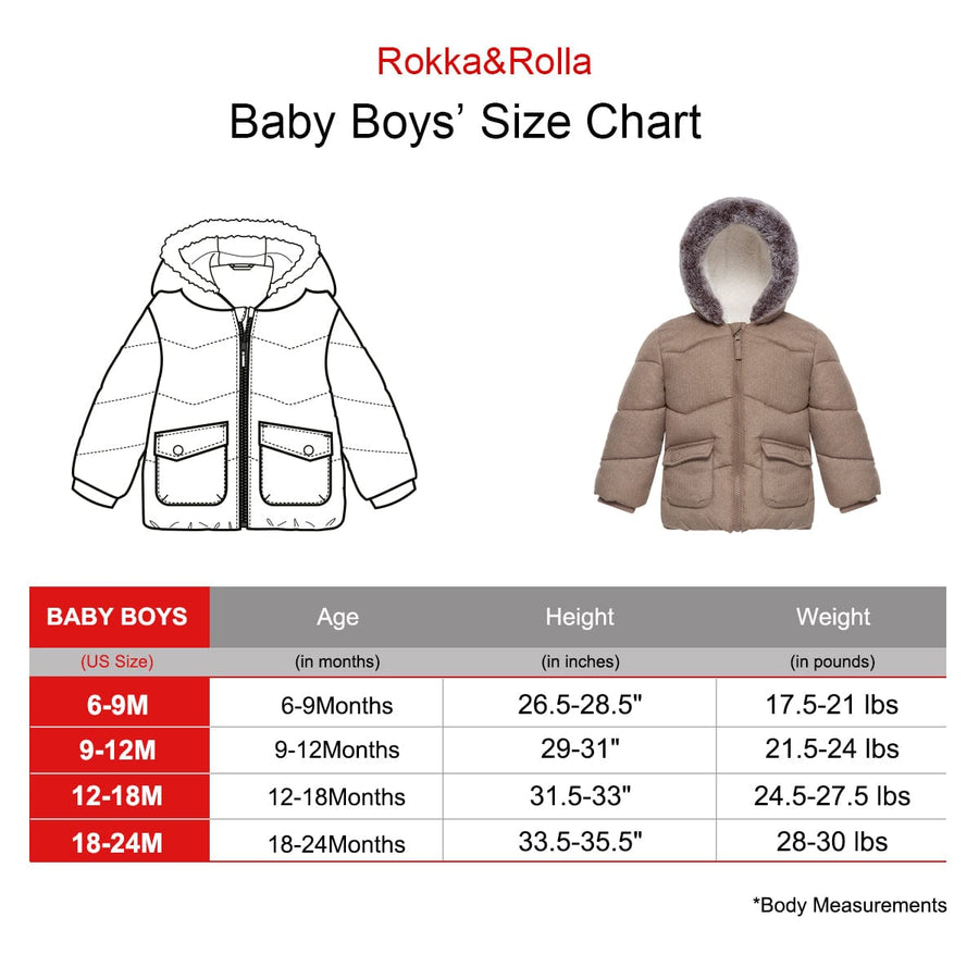 Toddler Boys' Sherpa Lined Mini Fur Trim Hooded Puffer Jacket Baby & Toddler Outerwear Rokka & Rolla