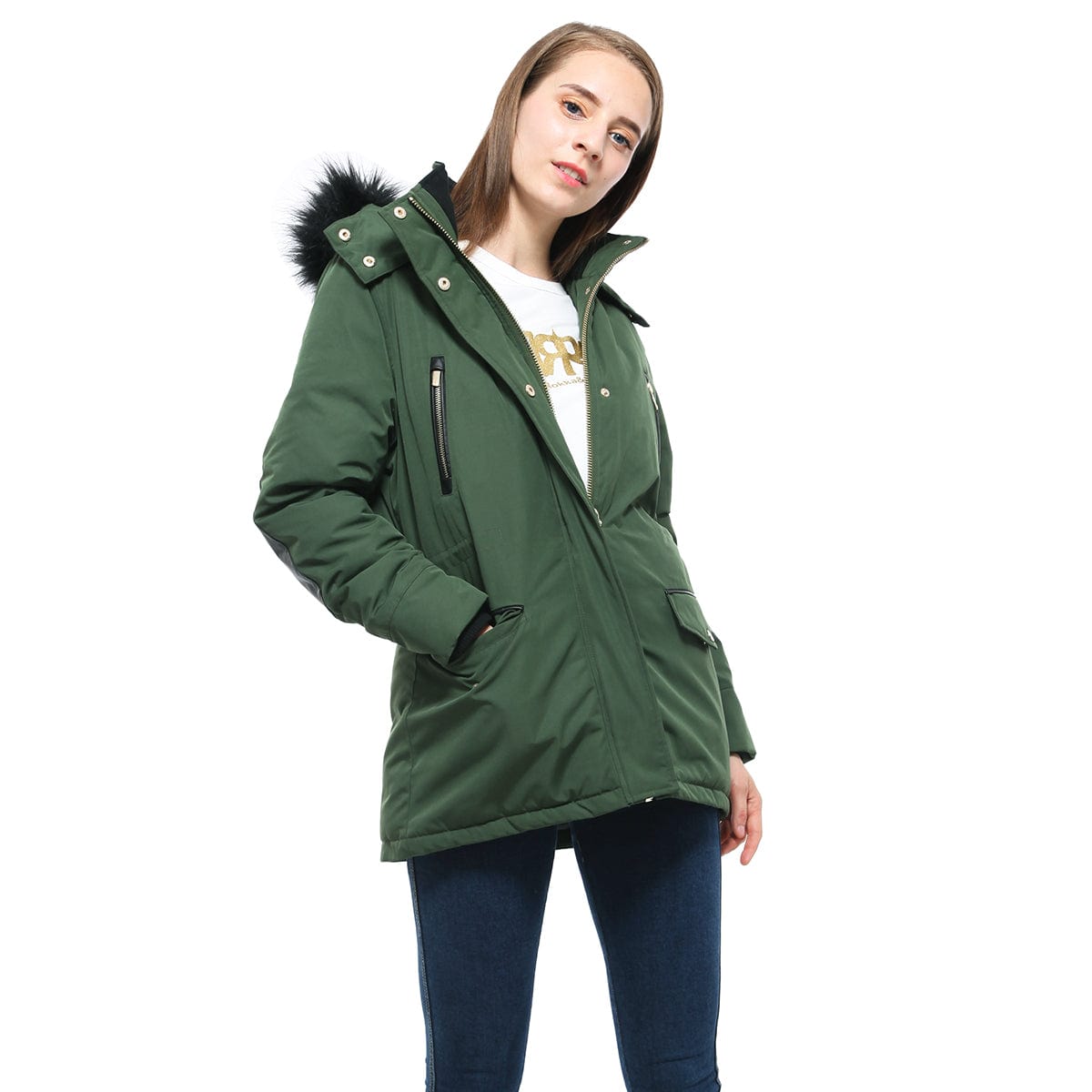 Women's Parka Jacket with Faux Fur Hood Rokka & Rolla