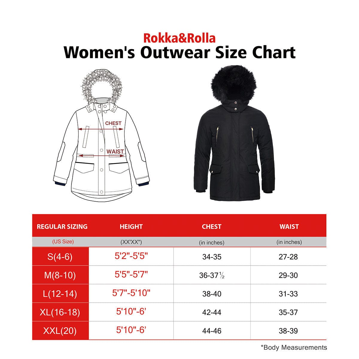 Women's Parka Jacket with Faux Fur Hood Rokka & Rolla