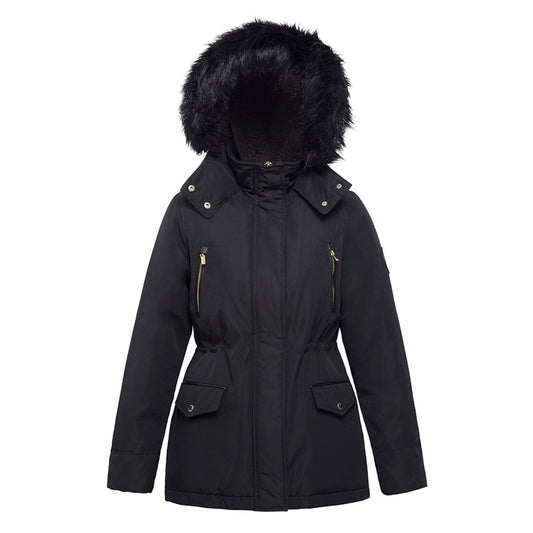 Women's Parka Jacket with Faux Fur Hood S (4-6) / Black Soot Rokka & Rolla