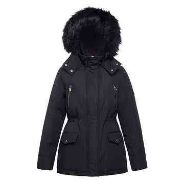 Women's Parka Jacket with Faux Fur Hood S (4-6) / Black Soot Rokka & Rolla